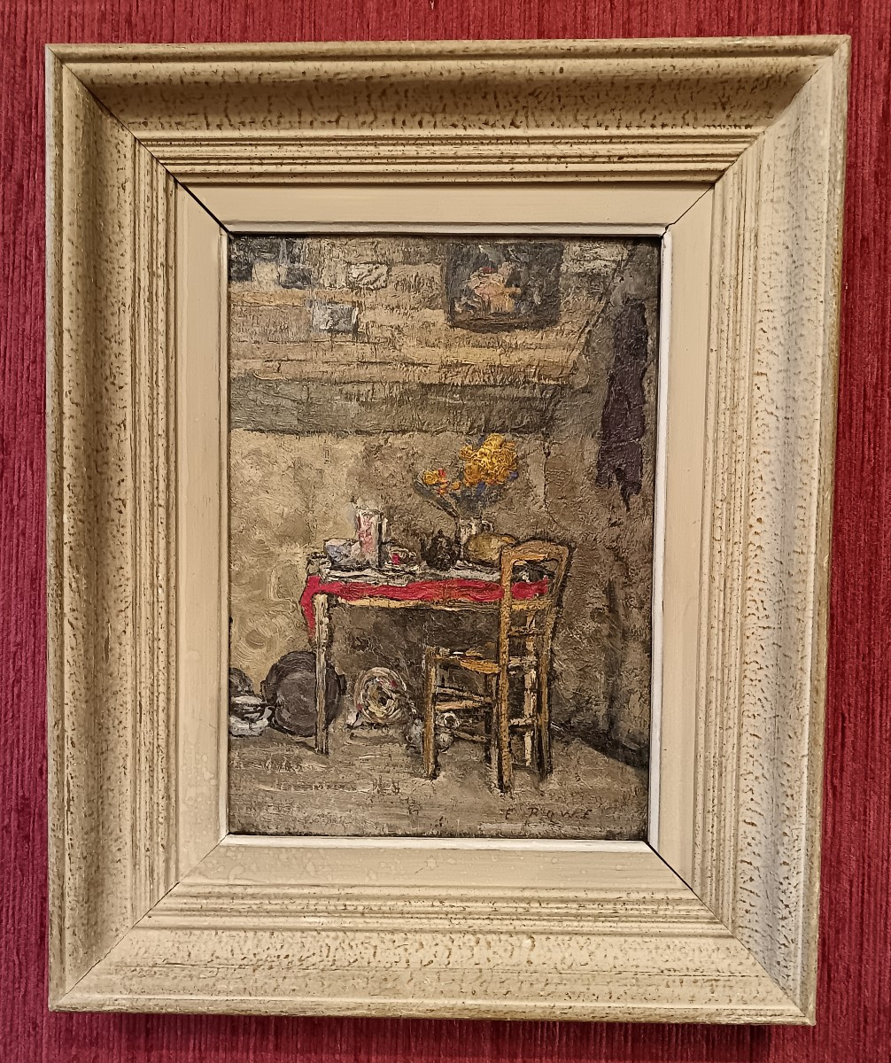 scène d'intérieur sous les combles par E.Rowe.