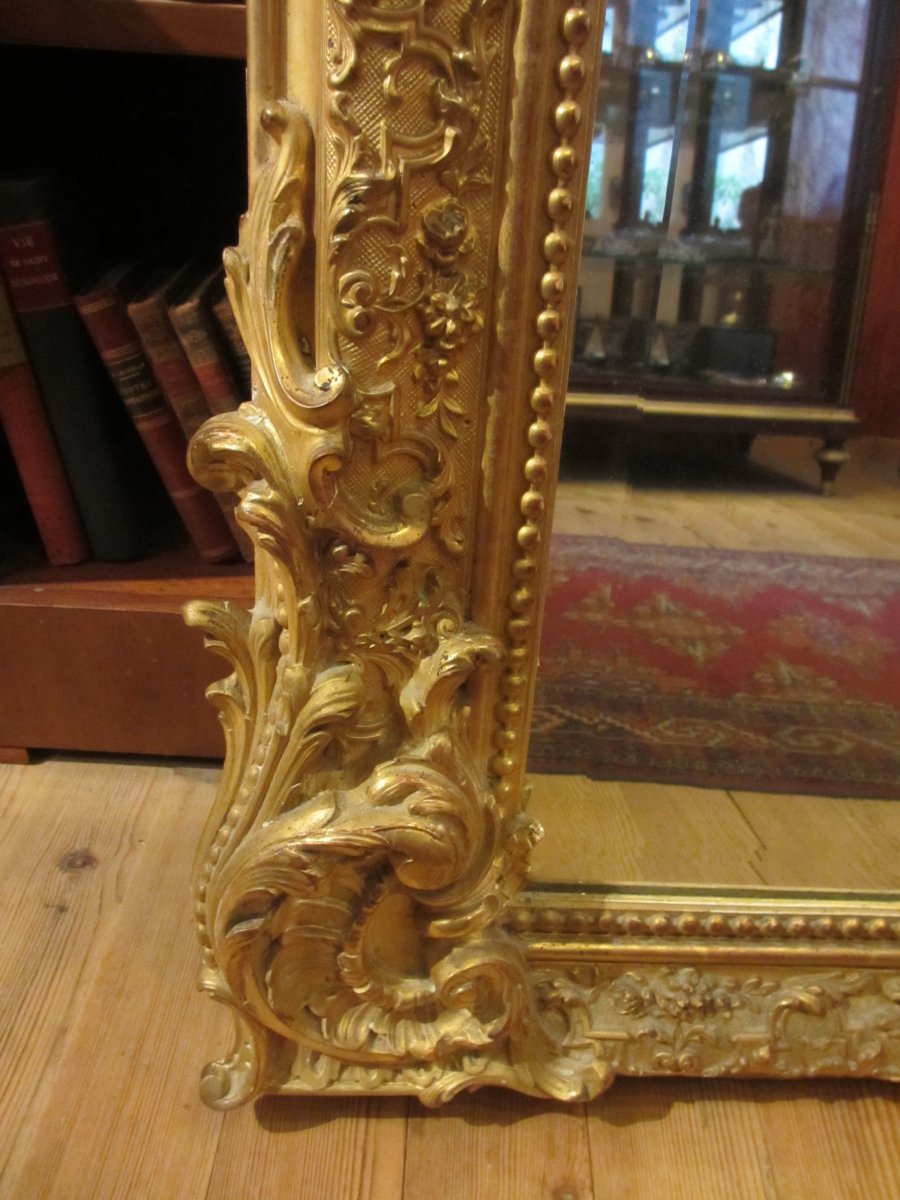 Large Golden Stucco Mirror Rocaille Style-photo-2