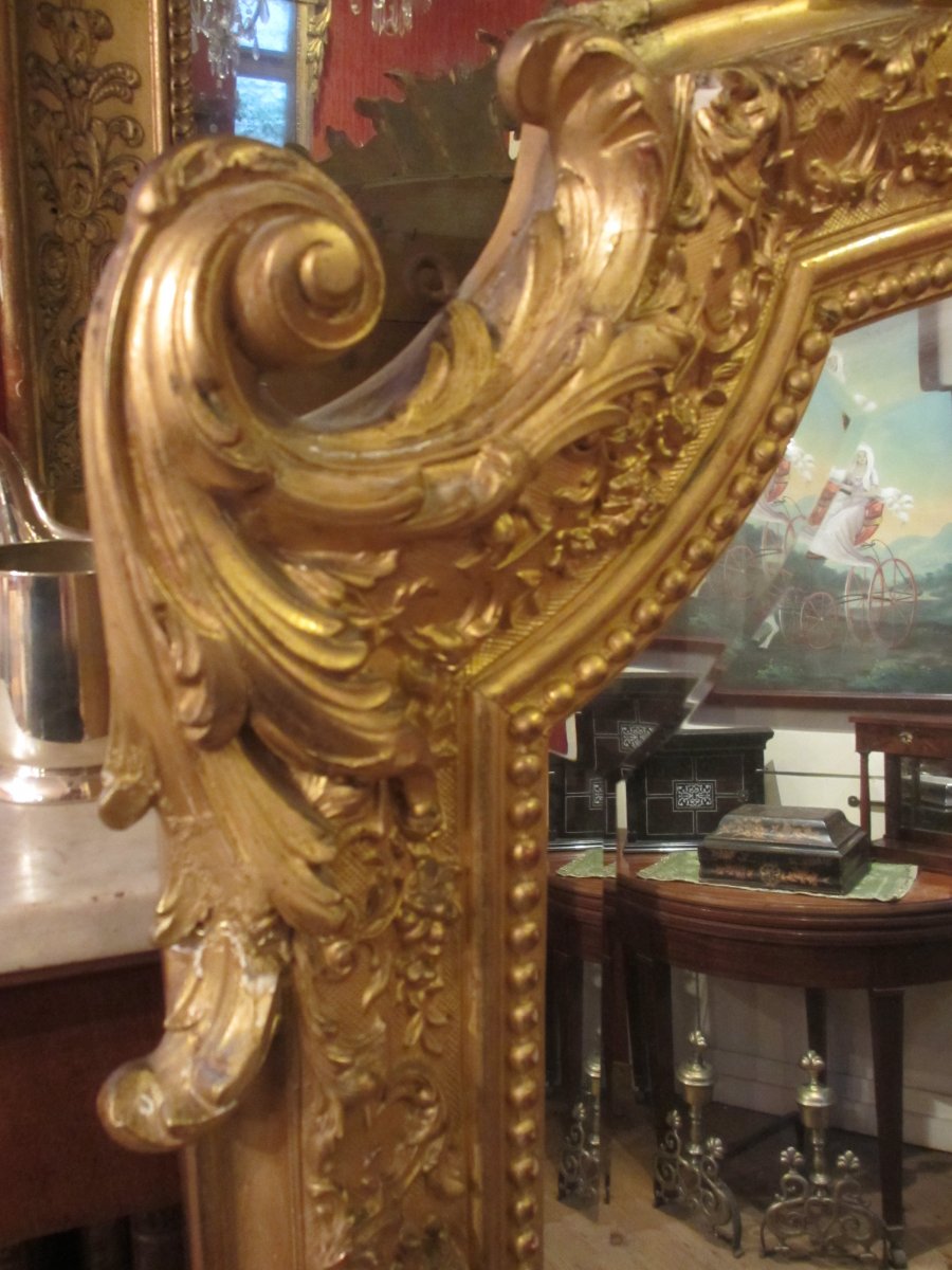 Large Golden Stucco Mirror Rocaille Style-photo-3