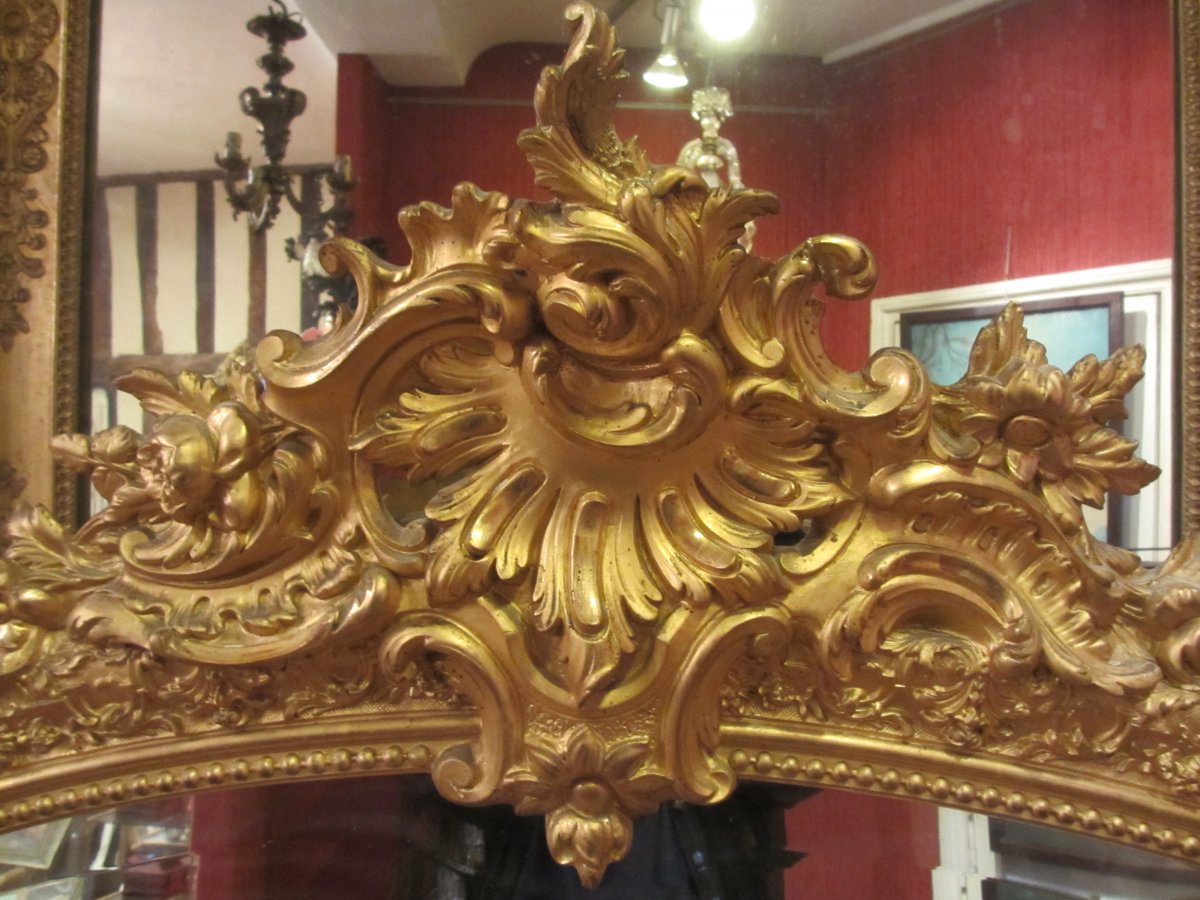 Large Golden Stucco Mirror Rocaille Style-photo-4