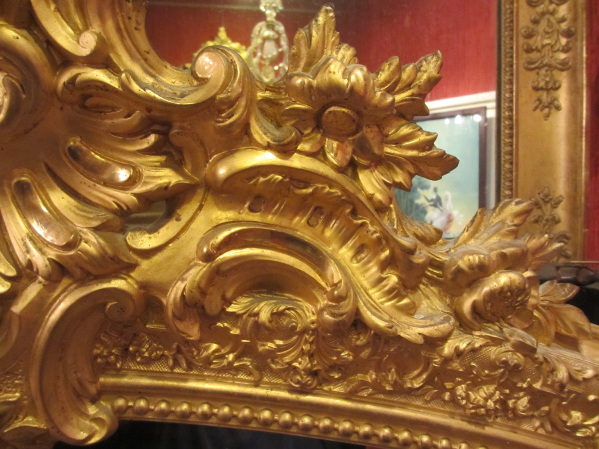 Large Golden Stucco Mirror Rocaille Style-photo-1