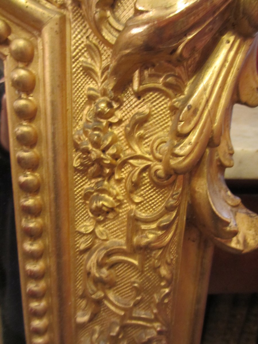 Large Golden Stucco Mirror Rocaille Style-photo-3