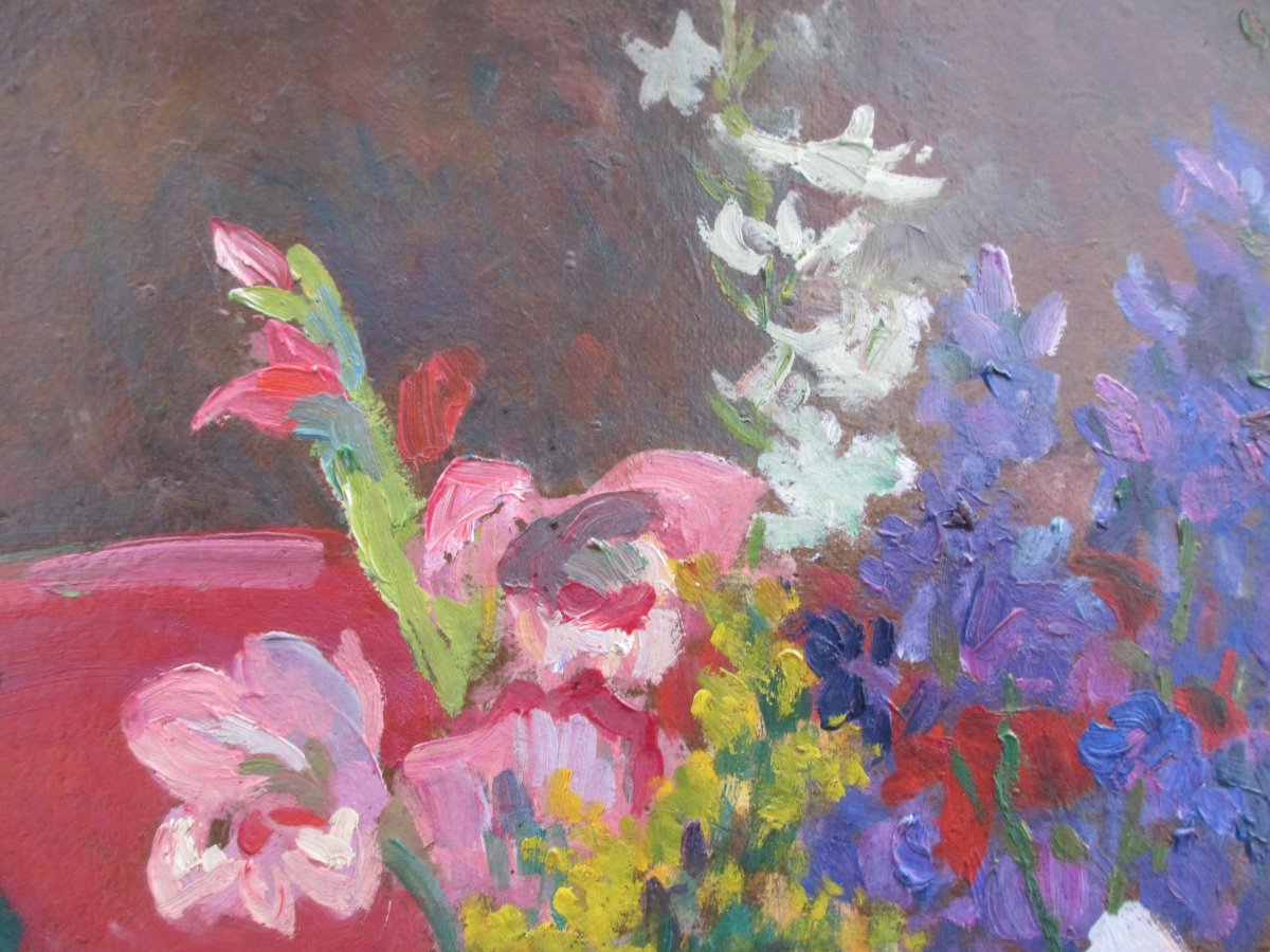 Huile Sur Carton : Bouquet De fleurs-photo-1