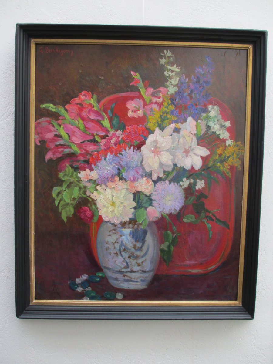 Oil On Cardboard: Bouquet Of Flowers