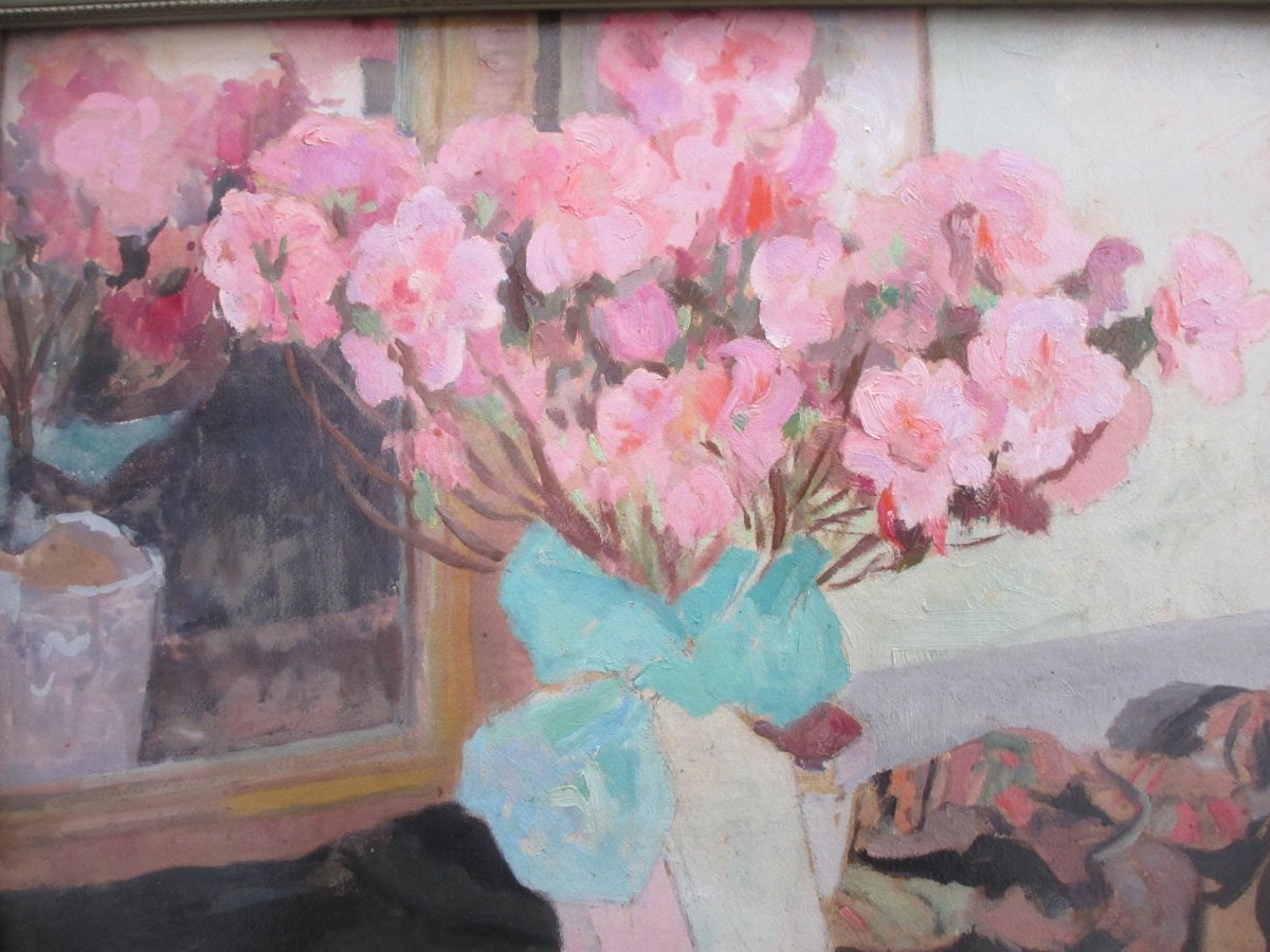 Huile Sur Carton : Bouquet d'azalée.-photo-3