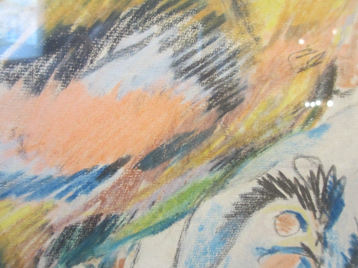 Coq et Poule , grand crayon gras  par Raymond Bigot-photo-2