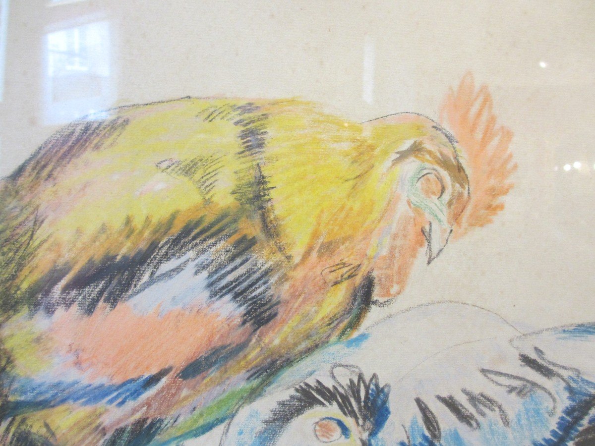 Coq et Poule , grand crayon gras  par Raymond Bigot-photo-6