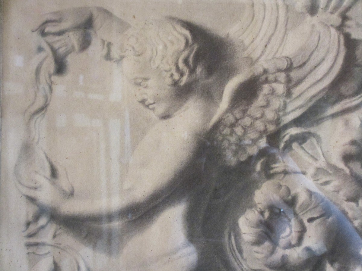 Dessin Au Fusain d'Une Frise Architecturale Classique , Circa 1810/1820-photo-3