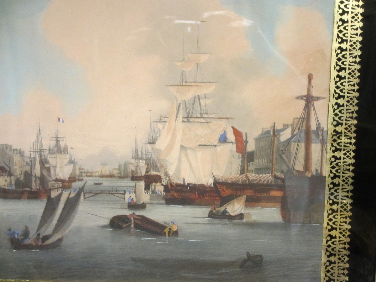 Engraving By Garneray: Le Grand Bassin Du Havre.-photo-4