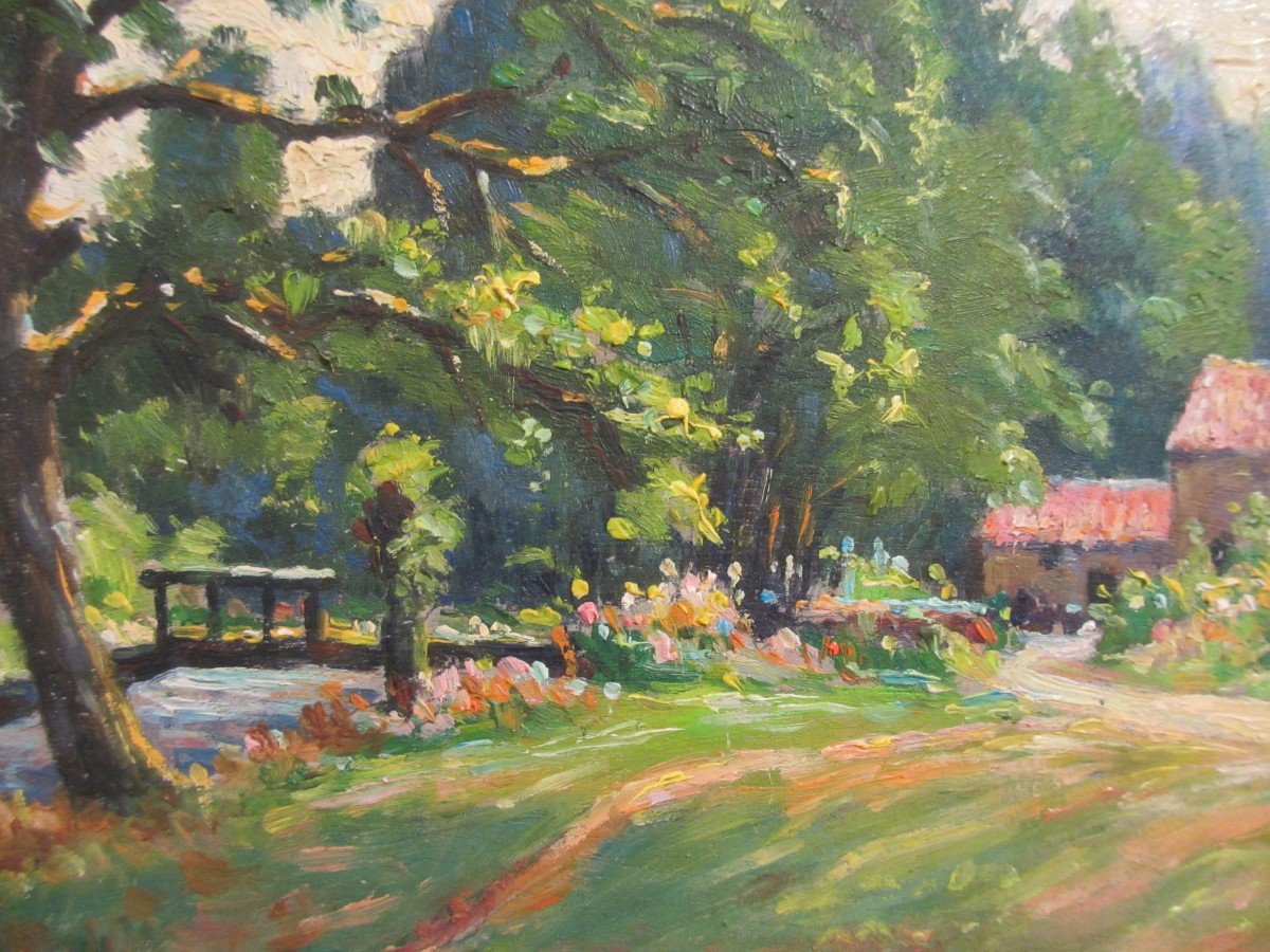 Oil On Panel: Country Landscape By Géo Lefèvre-photo-3