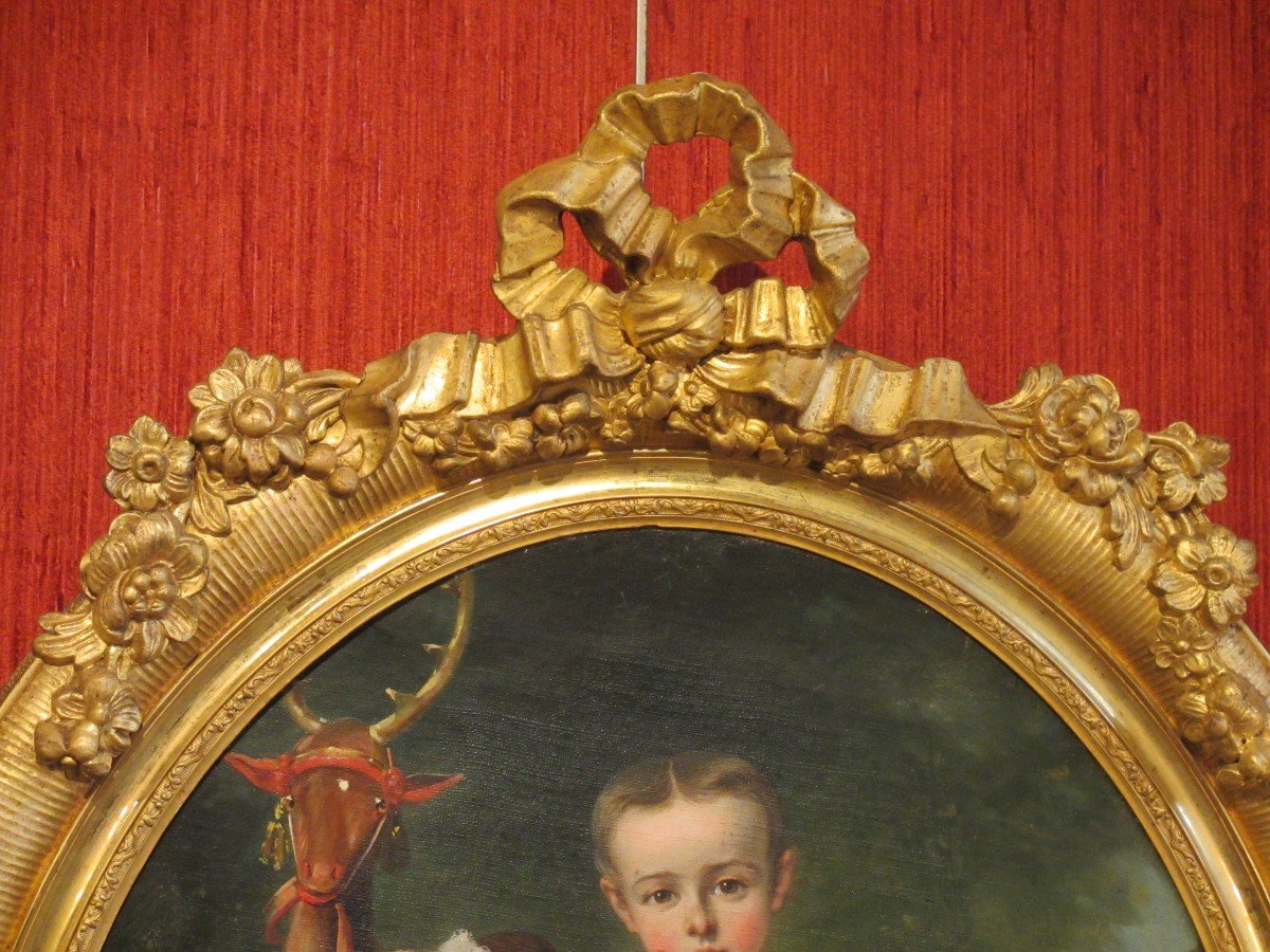 Huile sur toile :  "portrait d'un enfant au milieu de ses jouets" par Charles Colson.-photo-3