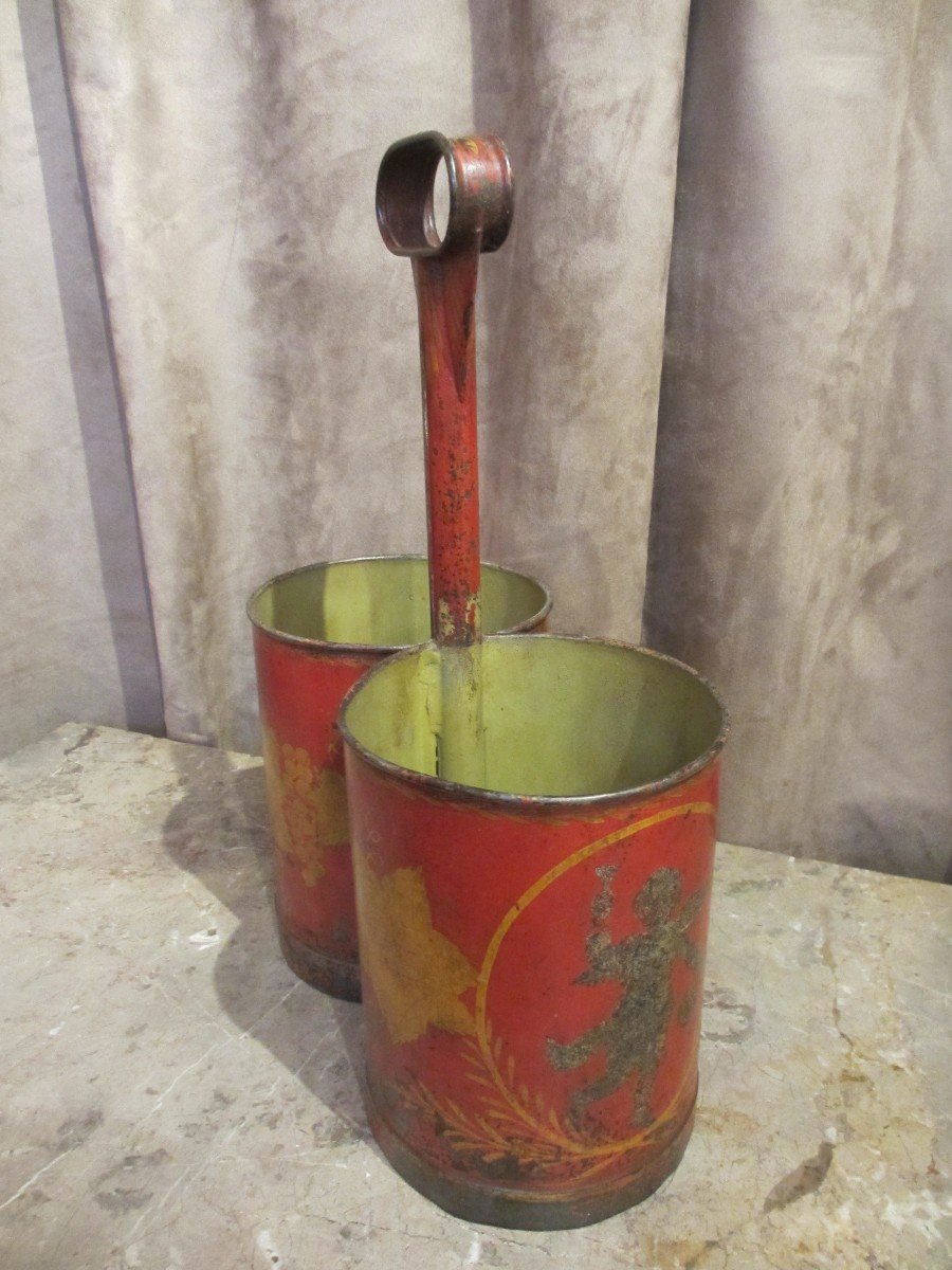 Large Double Bottle Holder In Painted Sheet Metal From The Empire Period.-photo-4