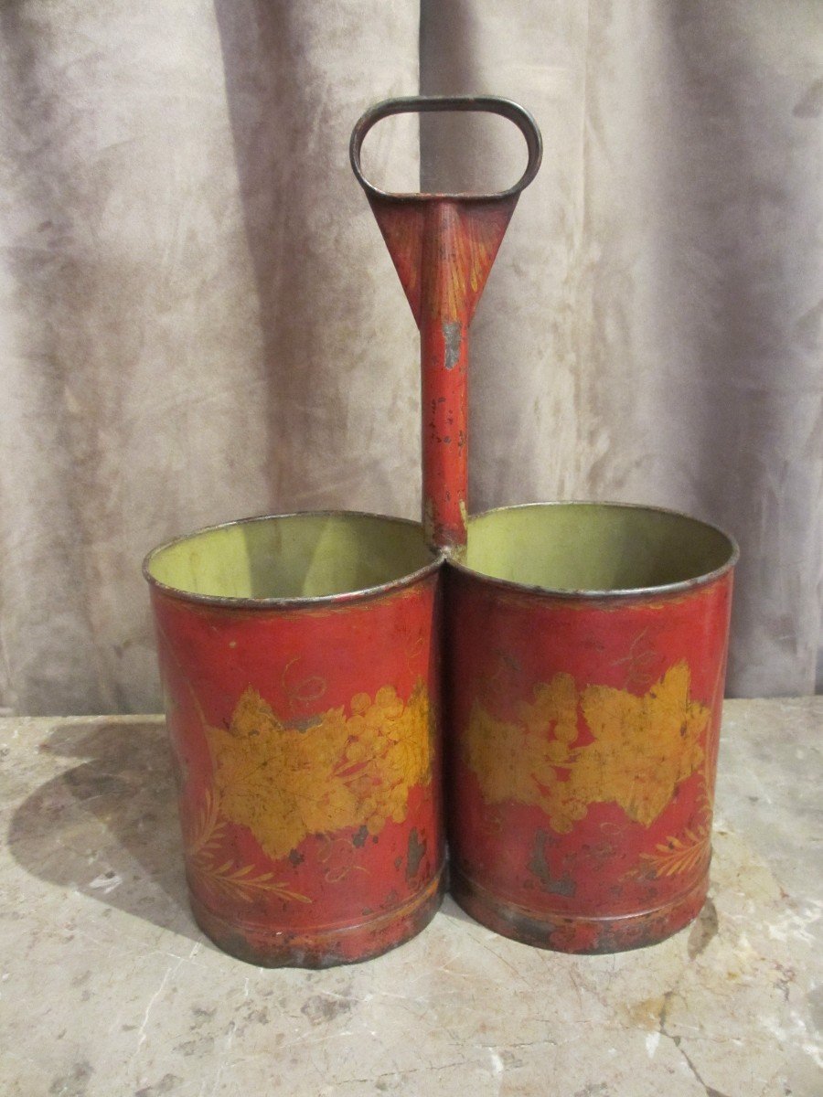 Large Double Bottle Holder In Painted Sheet Metal From The Empire Period.