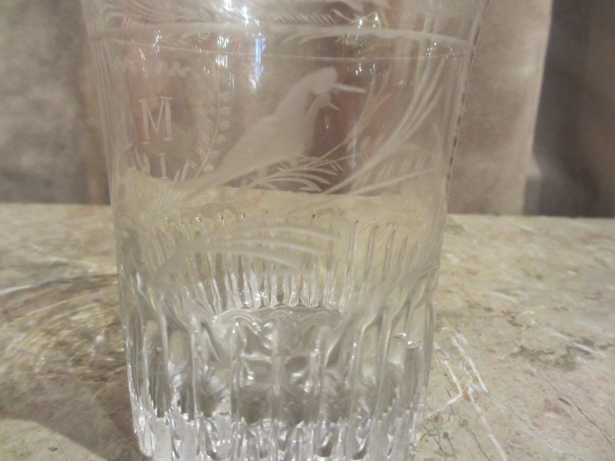 Glass Engraved With Flowers, Birds And A Number-photo-2