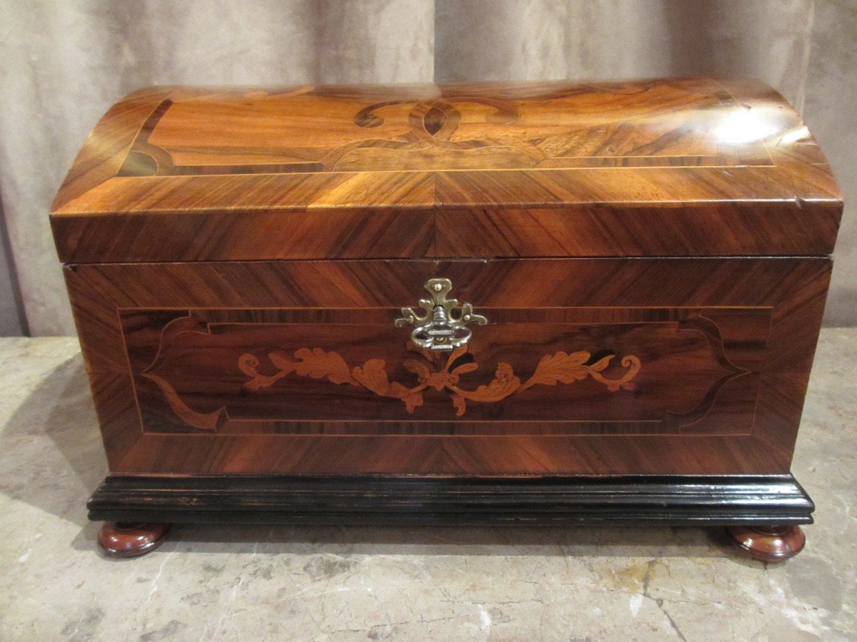 Small Curved Trunk In Walnut Veneer, Louis XIV Period.