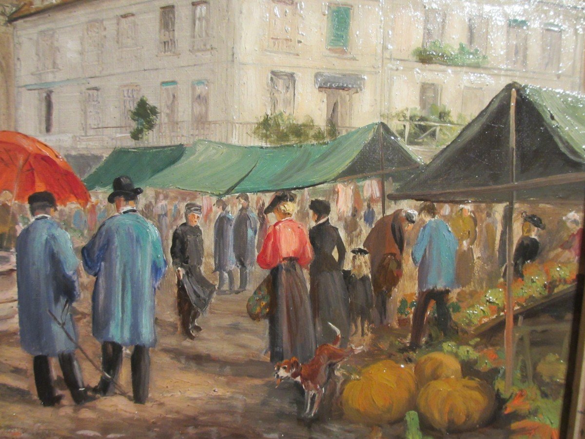Huile sur toile "le marché de Falaise devant l'église Saint Gervais" par Robert Frémont .-photo-8