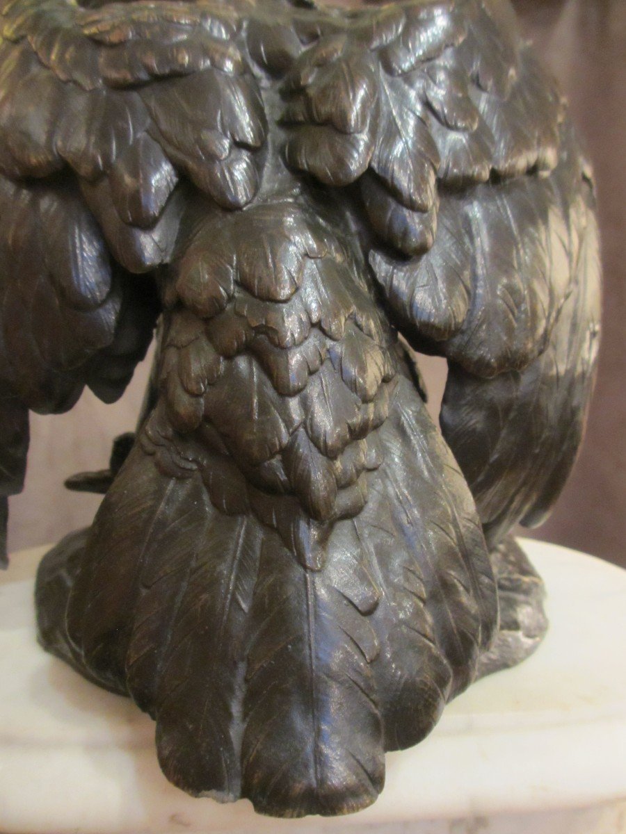 Patinated Bronze Eagle On White Marble Base-photo-2