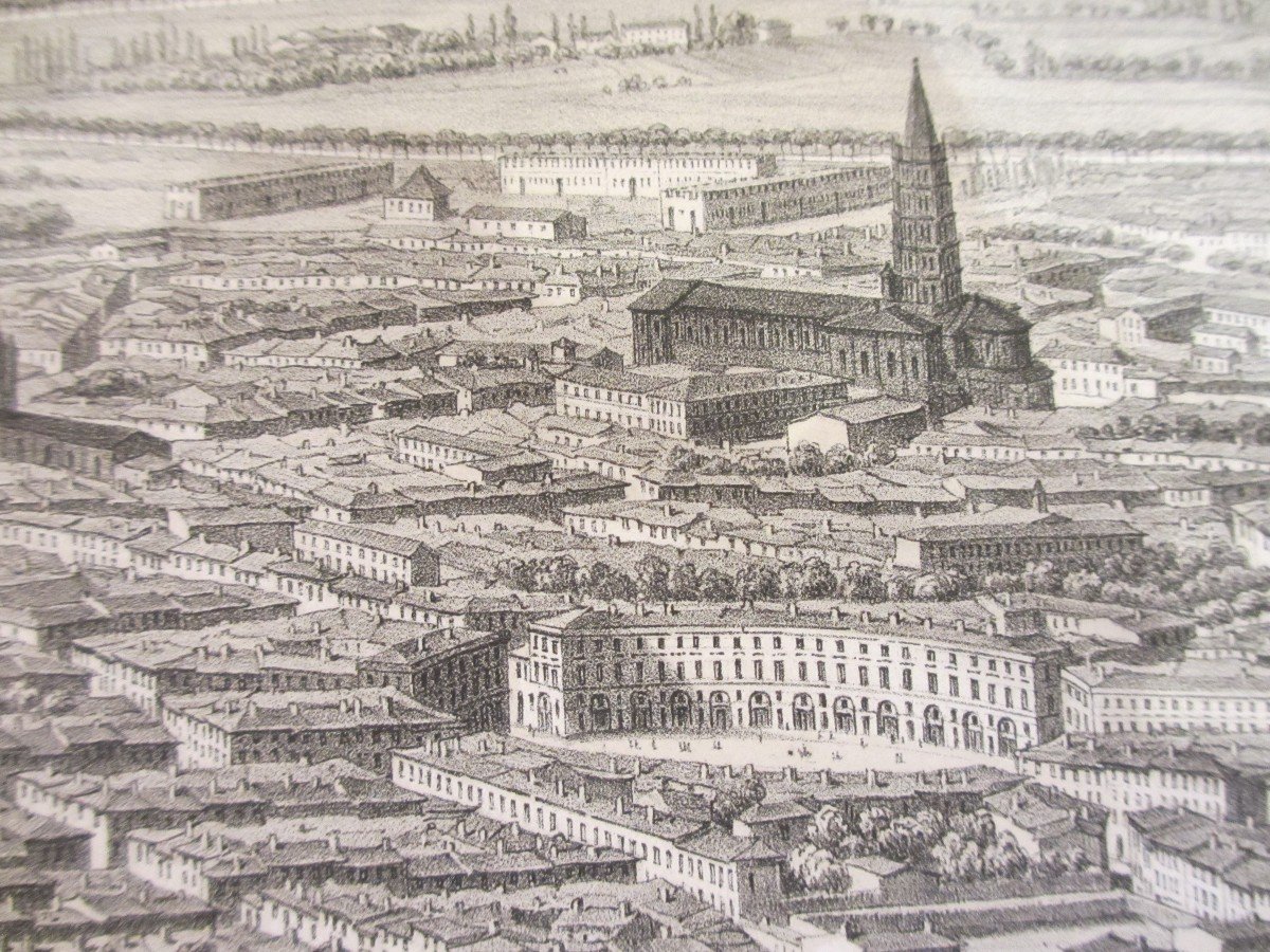 Air Travel In France, Lithograph Of The City Of Toulouse.-photo-2