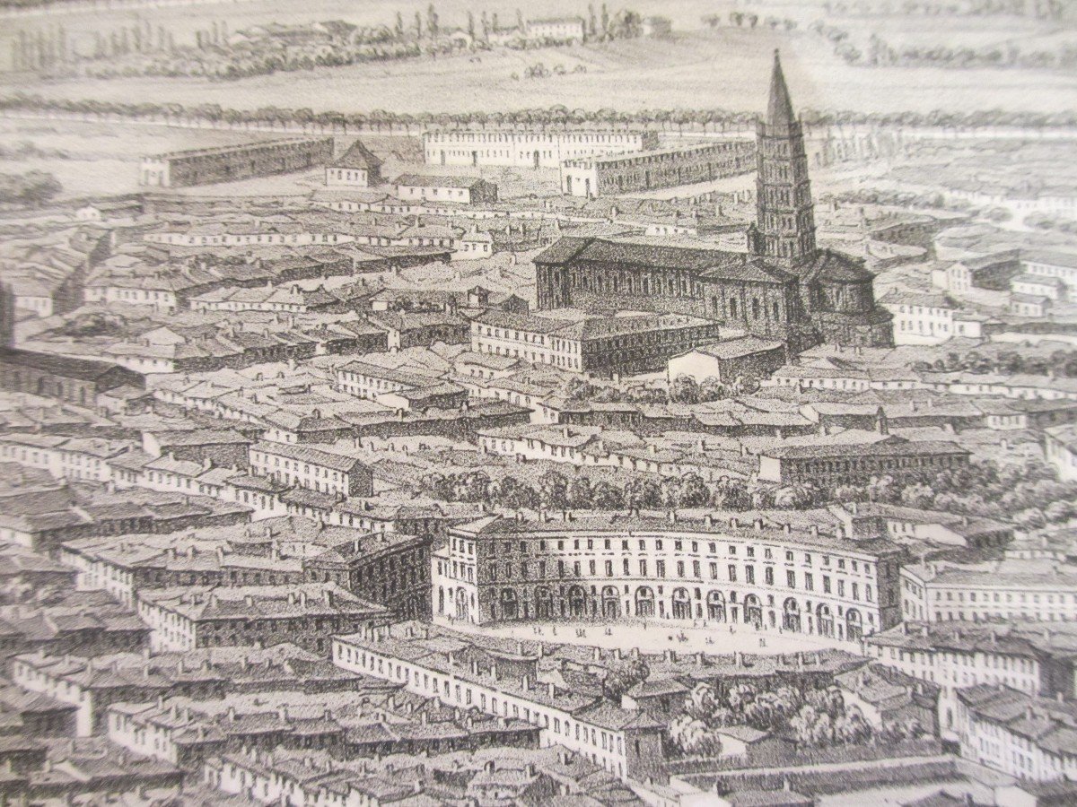 Voyage aérien en France , Lithographie de la ville de Toulouse.-photo-2