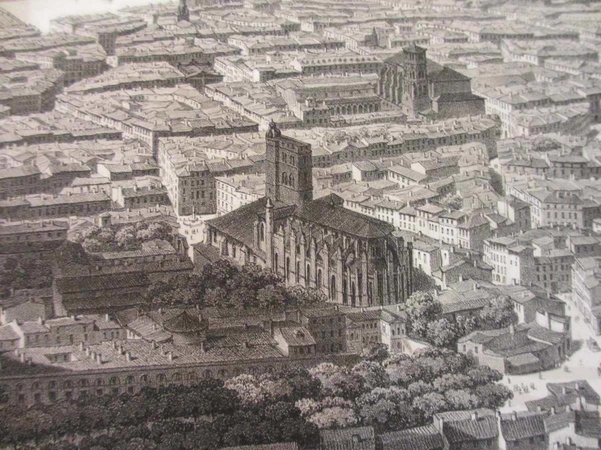 Air Travel In France, Lithograph Of The City Of Toulouse.-photo-3