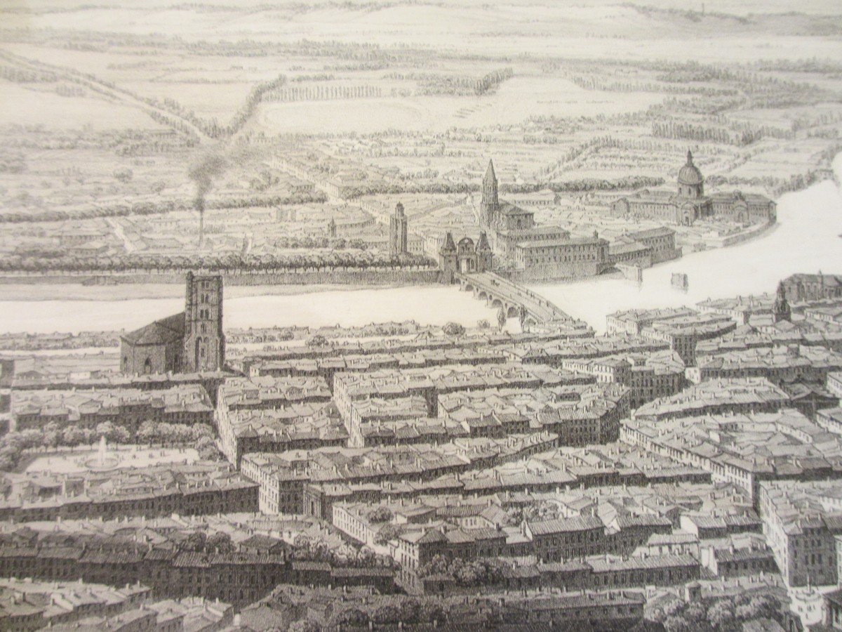 Air Travel In France, Lithograph Of The City Of Toulouse.-photo-4