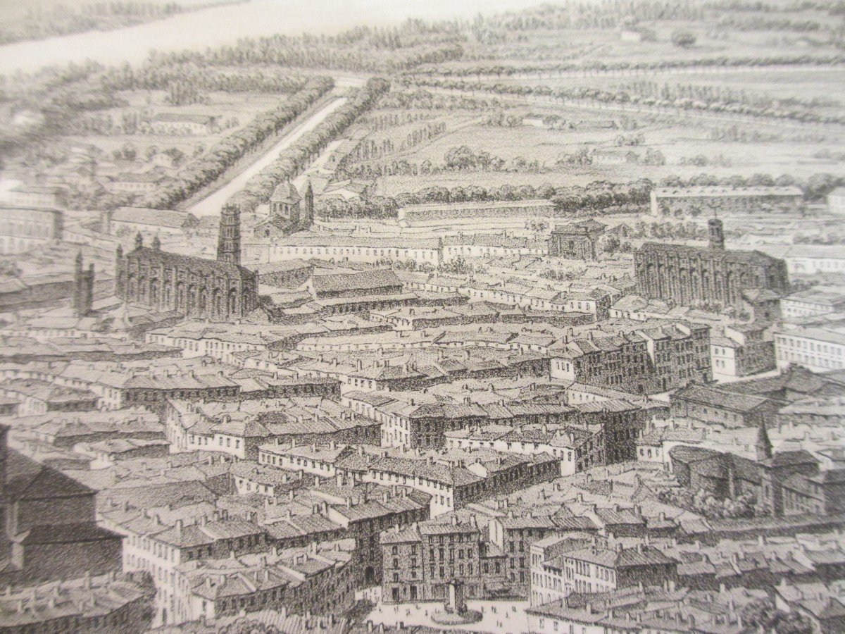 Voyage aérien en France , Lithographie de la ville de Toulouse.-photo-1