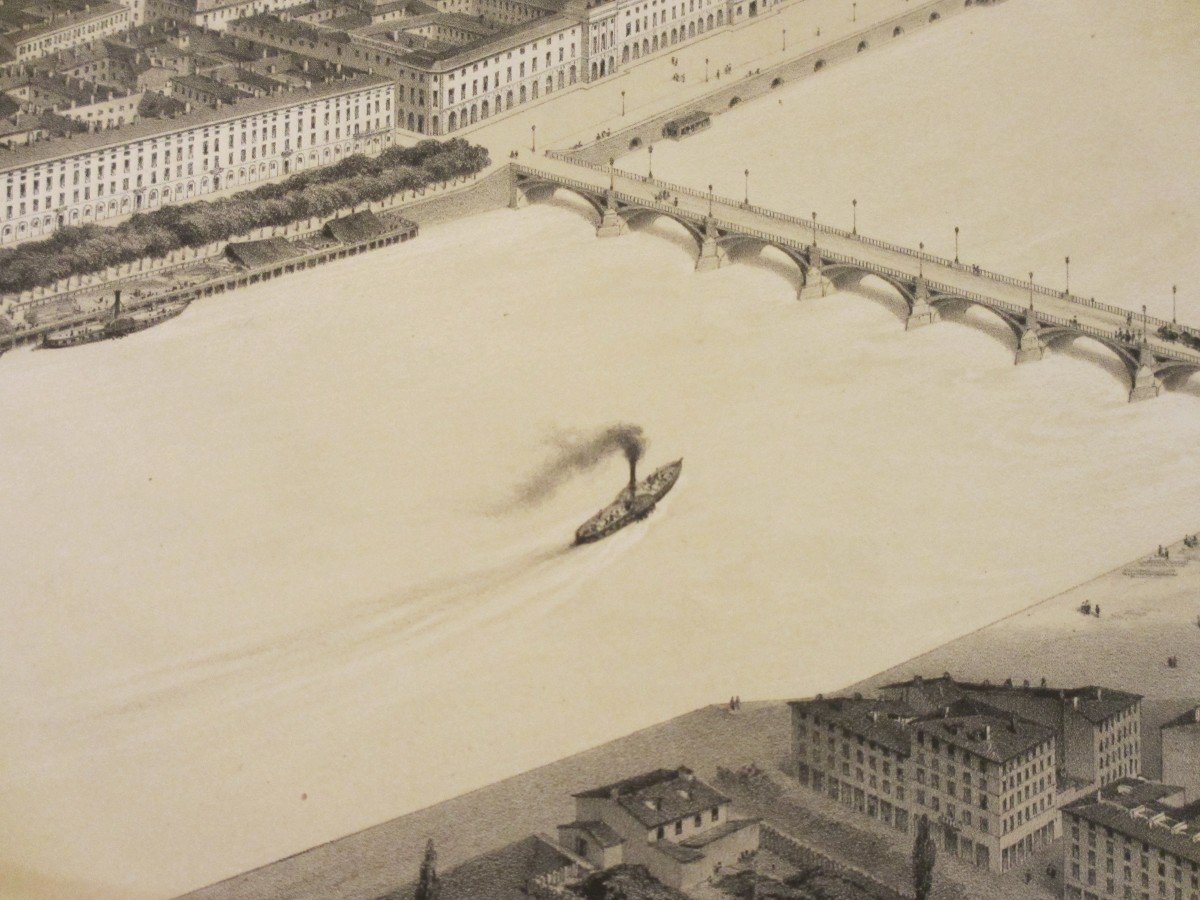 Voyage aérien en France , Lithographie de la ville de Lyon.-photo-2