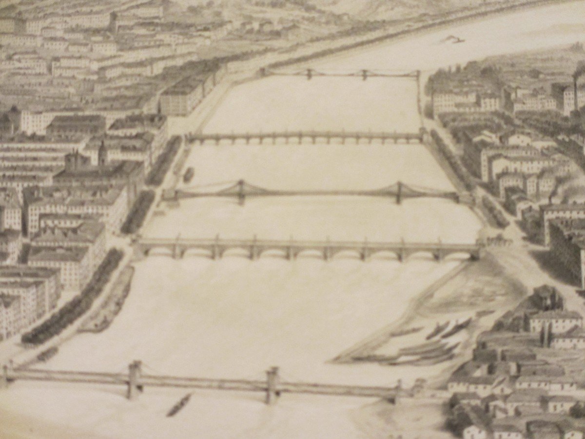 Voyage aérien en France , Lithographie de la ville de Lyon.-photo-1