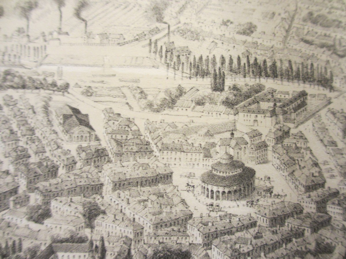 Air Travel In France, Lithograph Of The City Of Le Mans.-photo-3