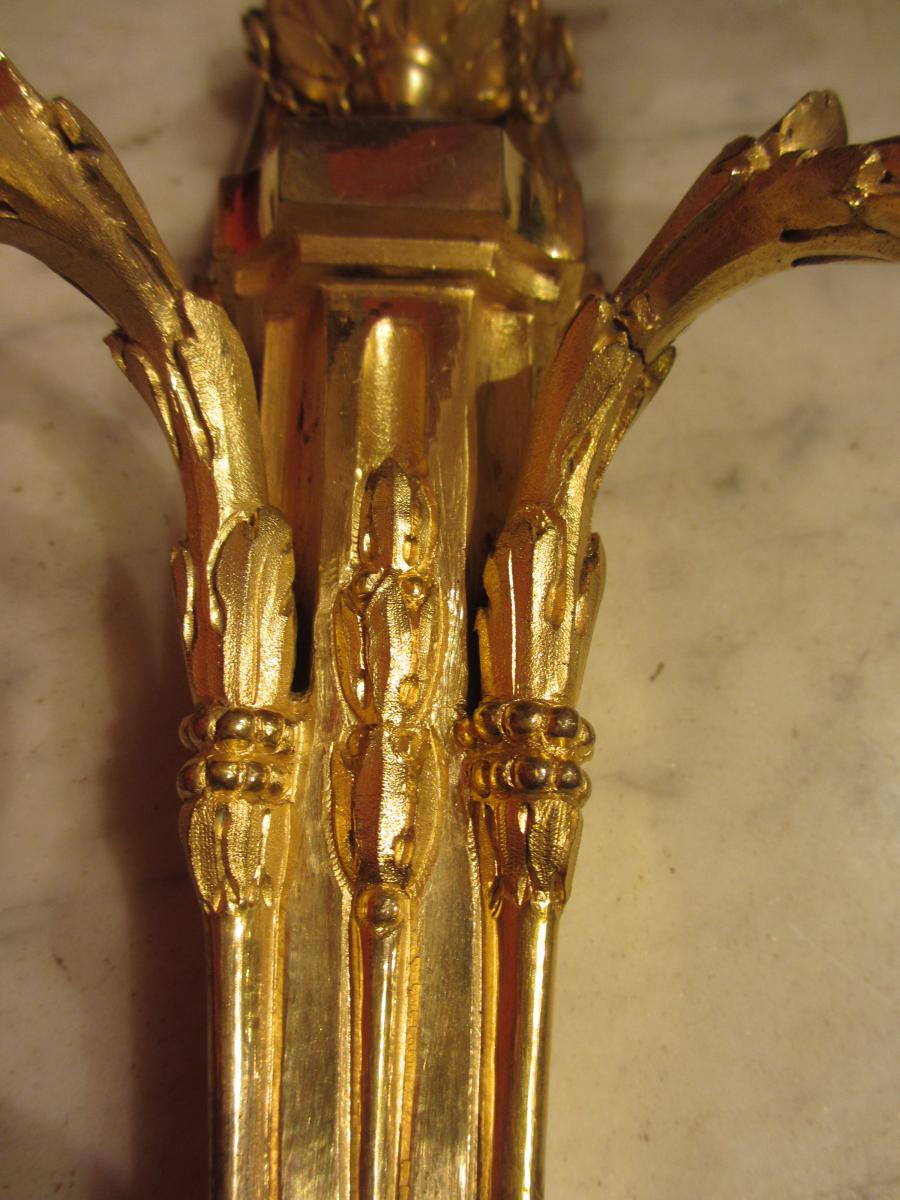 Paire d'Appliques d'époque Louis XVI En Bronze Doré-photo-3