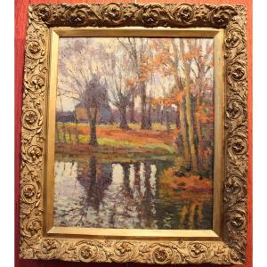 Huile Sur Carton  :  Automne En Normandie Par Narcisse Henocque