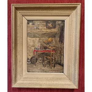 scène d'intérieur sous les combles par E.Rowe.