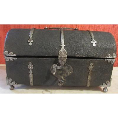 Grained Leather Box With Iron Trims, France Early XVII C.