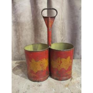 Large Double Bottle Holder In Painted Sheet Metal From The Empire Period.