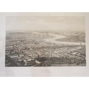 Voyage aérien en France , Lithographie de la ville de Bordeaux.