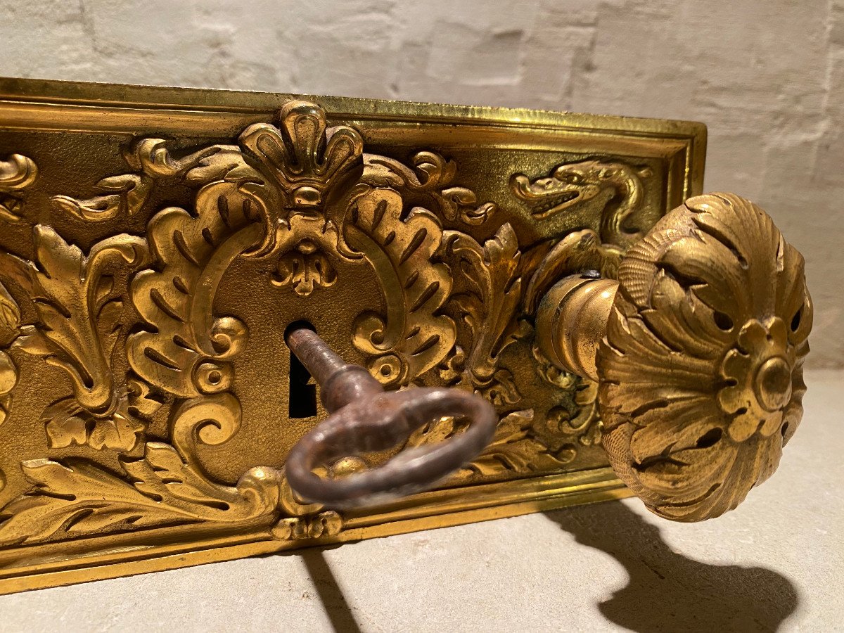 Gilt Bronze Lock From Maison Sterling, 19th Century-photo-1