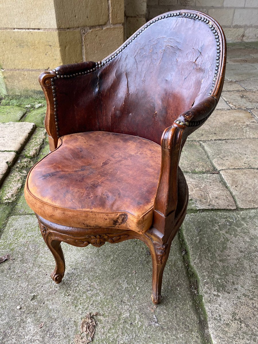 Office Armchair Stamped E Meunier Louis XV Period-photo-2