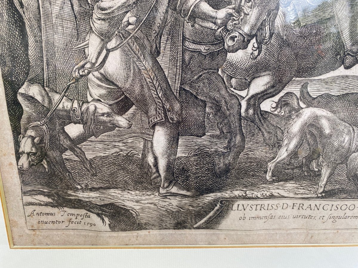 Gravure, Départ Pour La Chasse Au Faucon, Par Antonio Tempesta, XVIeme Siècle-photo-1