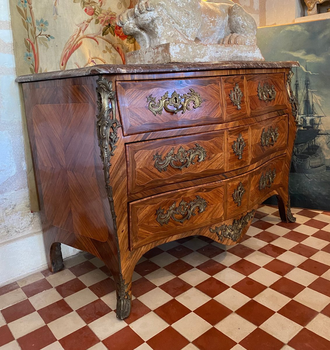 Tomb Commode, Louis XV Period, Stamped Hedoin.-photo-2