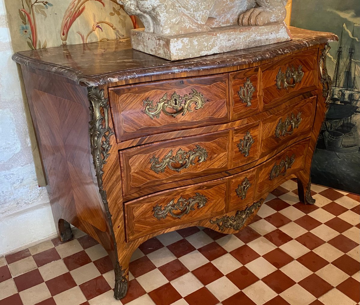 Tomb Commode, Louis XV Period, Stamped Hedoin.