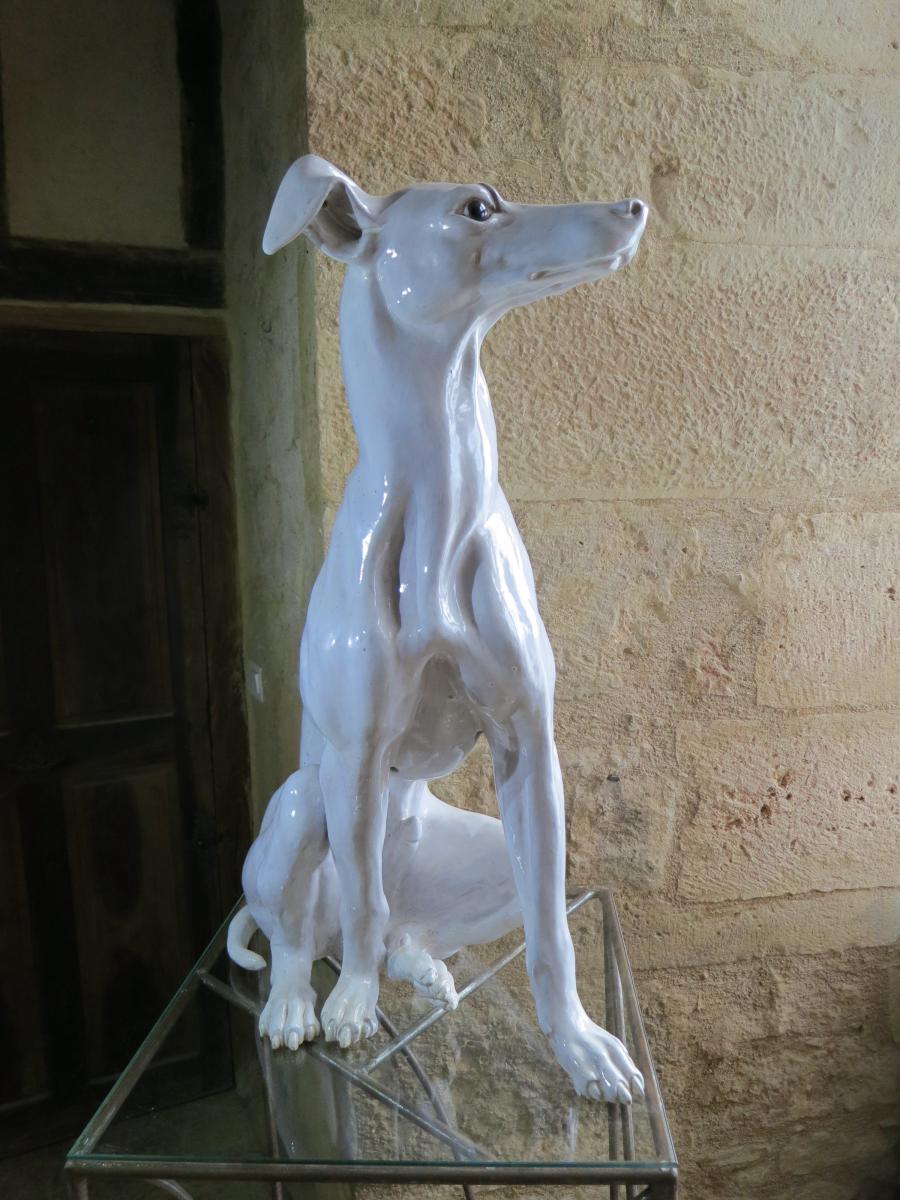 Levrier grandeur nature En Faience 