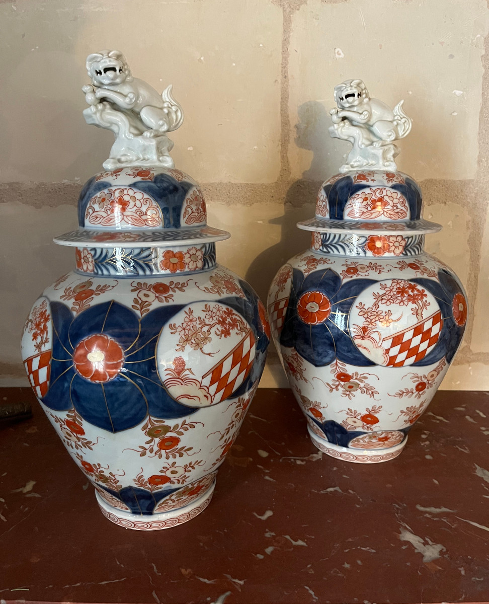 Pair Of Covered Japanese Porcelain Pots, 19th Century