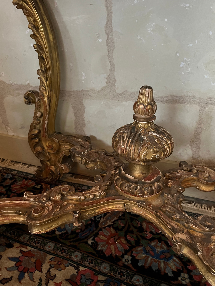 Console de style louis XV  à 4 pieds, bois doré, XIXeme siècle-photo-4