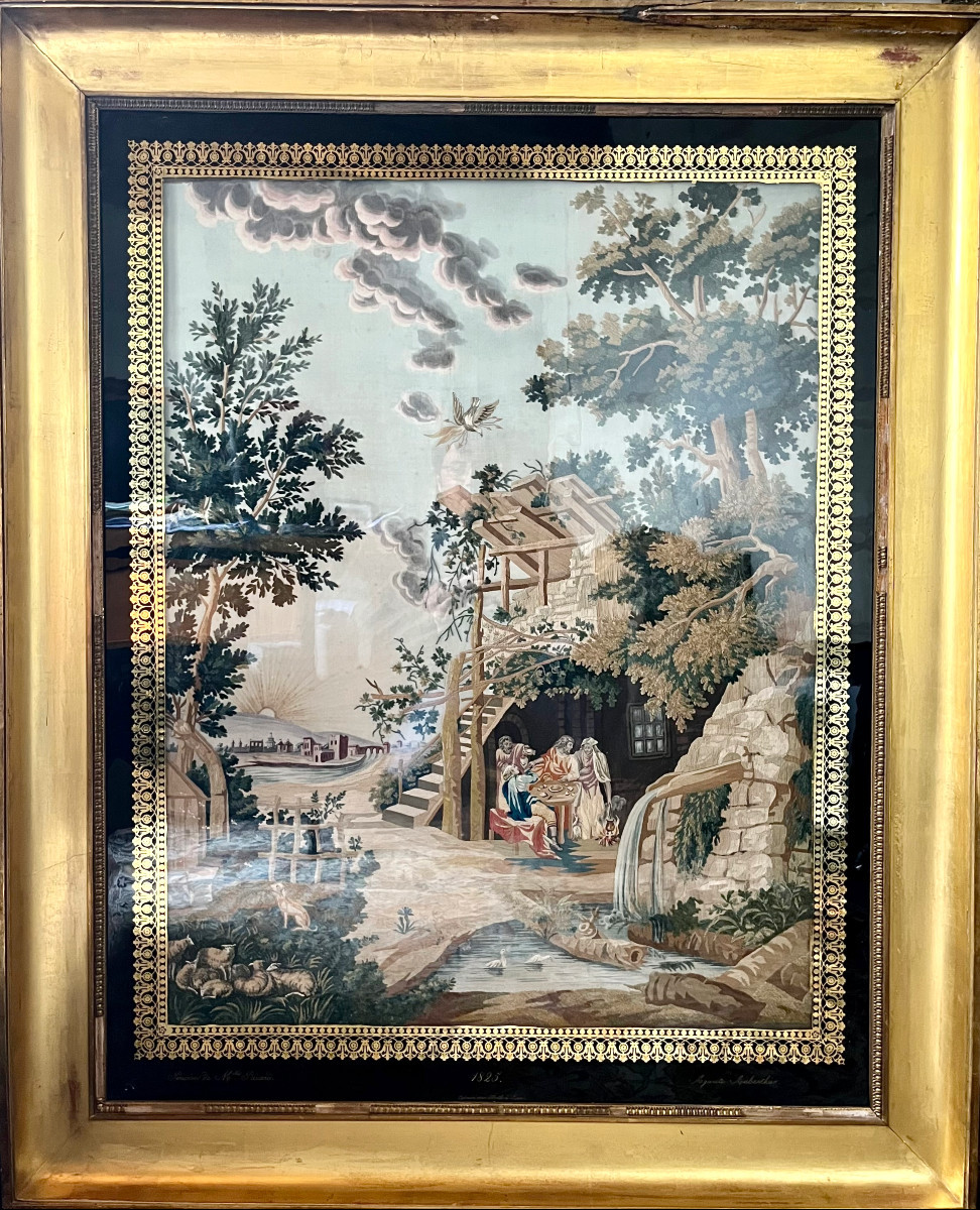 Important tableau d'aiguille, par Hoeth à Lyon, daté 1825.