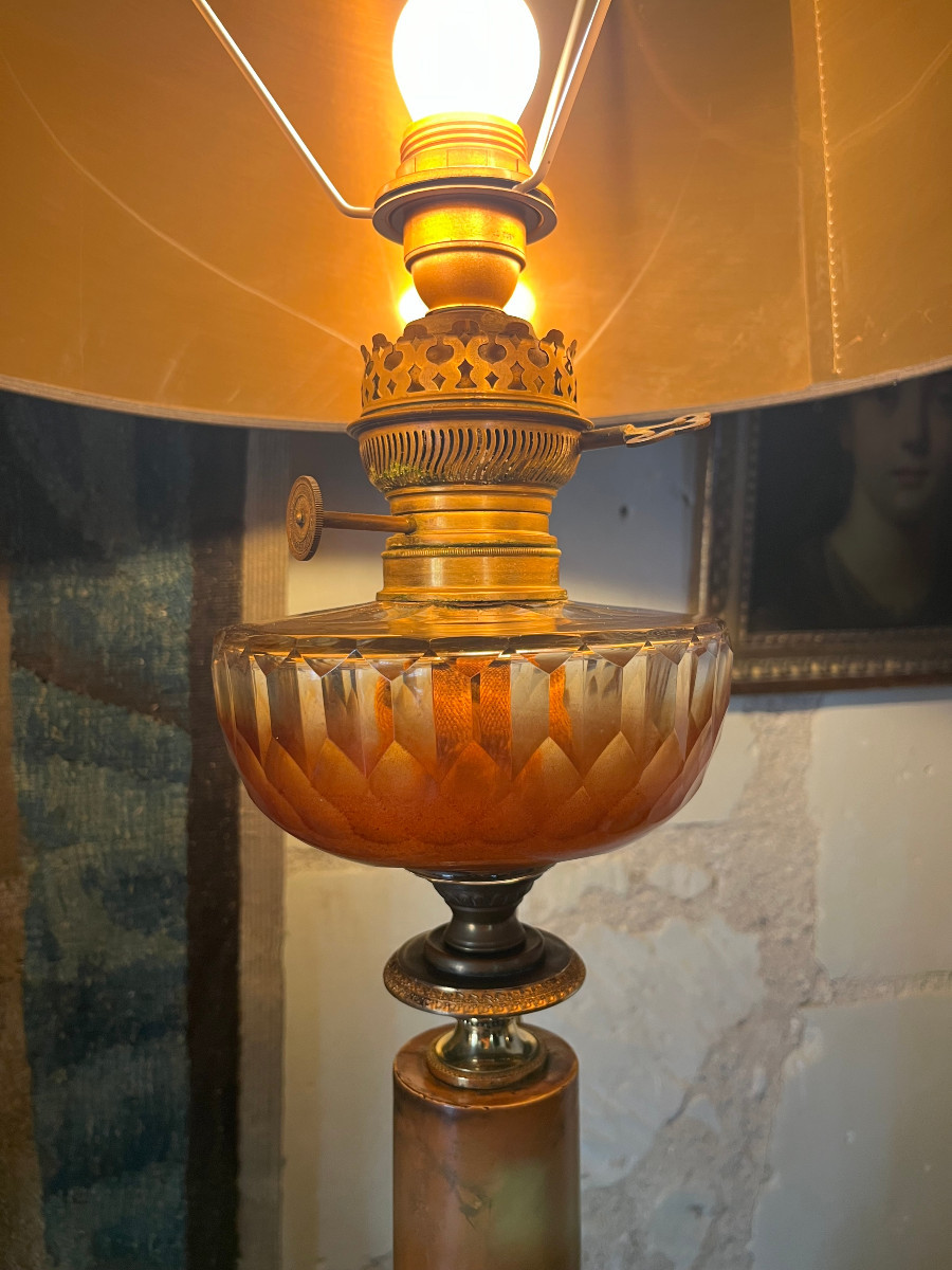 Lampe Carcel en tôle peinte, signée, XIXeme siècle.-photo-3