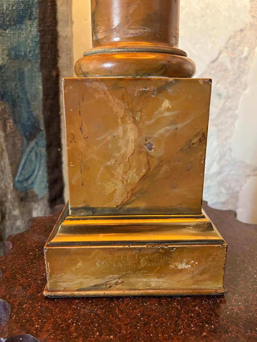 Lampe Carcel en tôle peinte, signée, XIXeme siècle.-photo-4