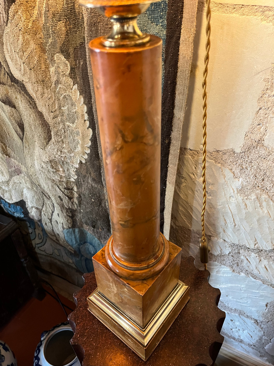 Lampe Carcel en tôle peinte, signée, XIXeme siècle.-photo-2