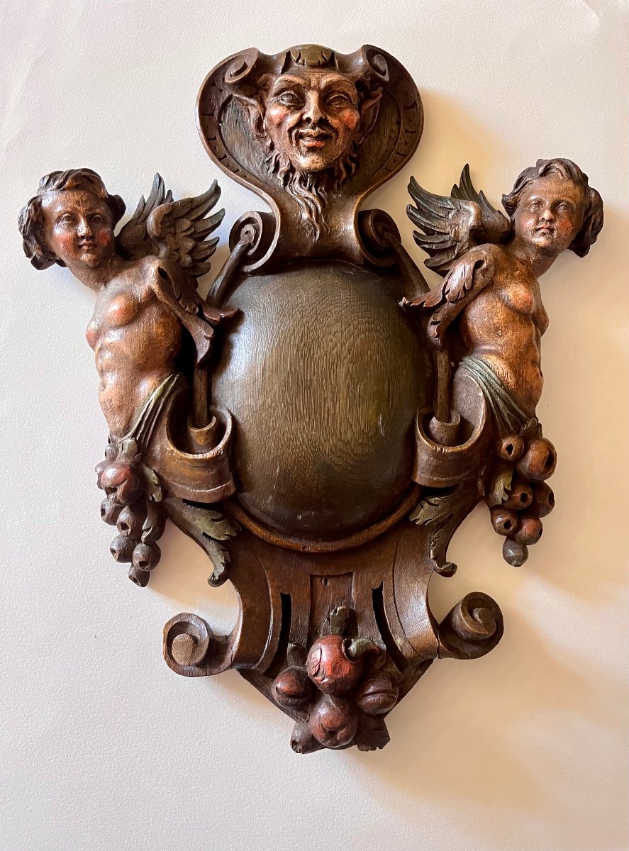 Carved Wooden Medallion Topped With A Devil's Head, 19th Century-photo-3