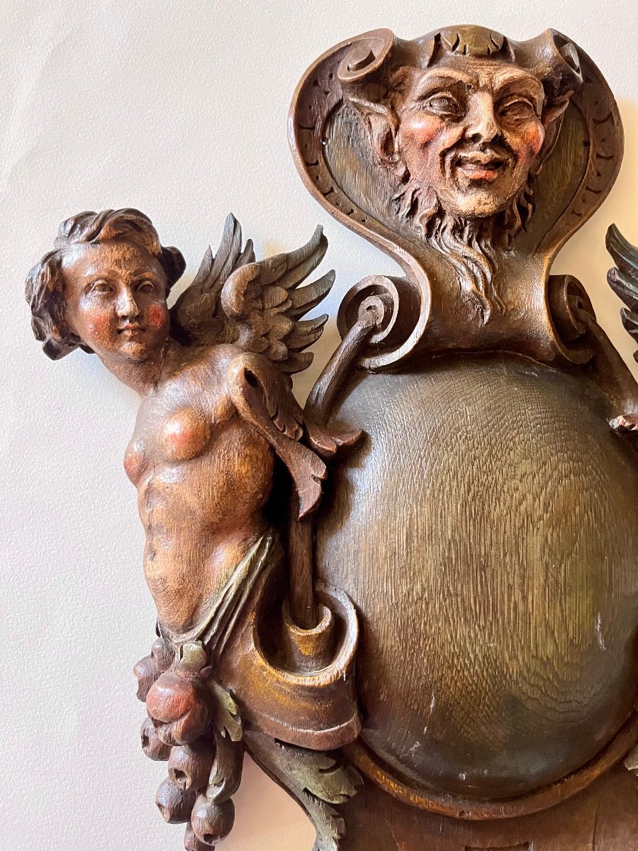 Carved Wooden Medallion Topped With A Devil's Head, 19th Century-photo-4