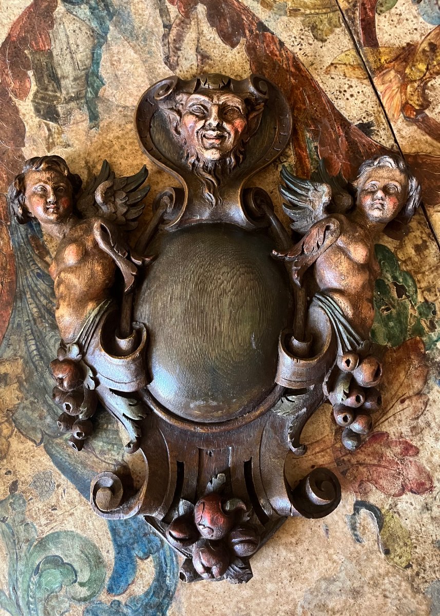 Carved Wooden Medallion Topped With A Devil's Head, 19th Century